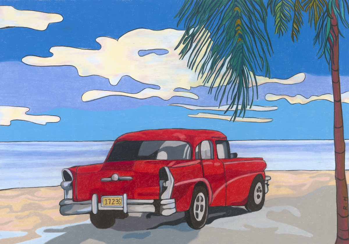 Red Car on the Beach - Original Rochelle Hoey Artwork